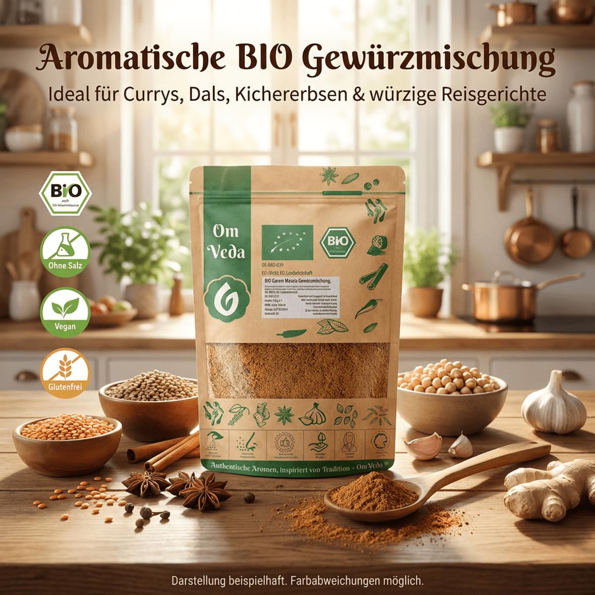 BIO Garam Masala Gewürzmischung 150g | Aromatische Premium Gewürzmischung für Currys, Eintöpfe, Chutneys, Marinaden | Fein gemahlen, ohne Salz | Vegan, glutenfrei, ohne Zusatzstoffe | OmVeda 2
