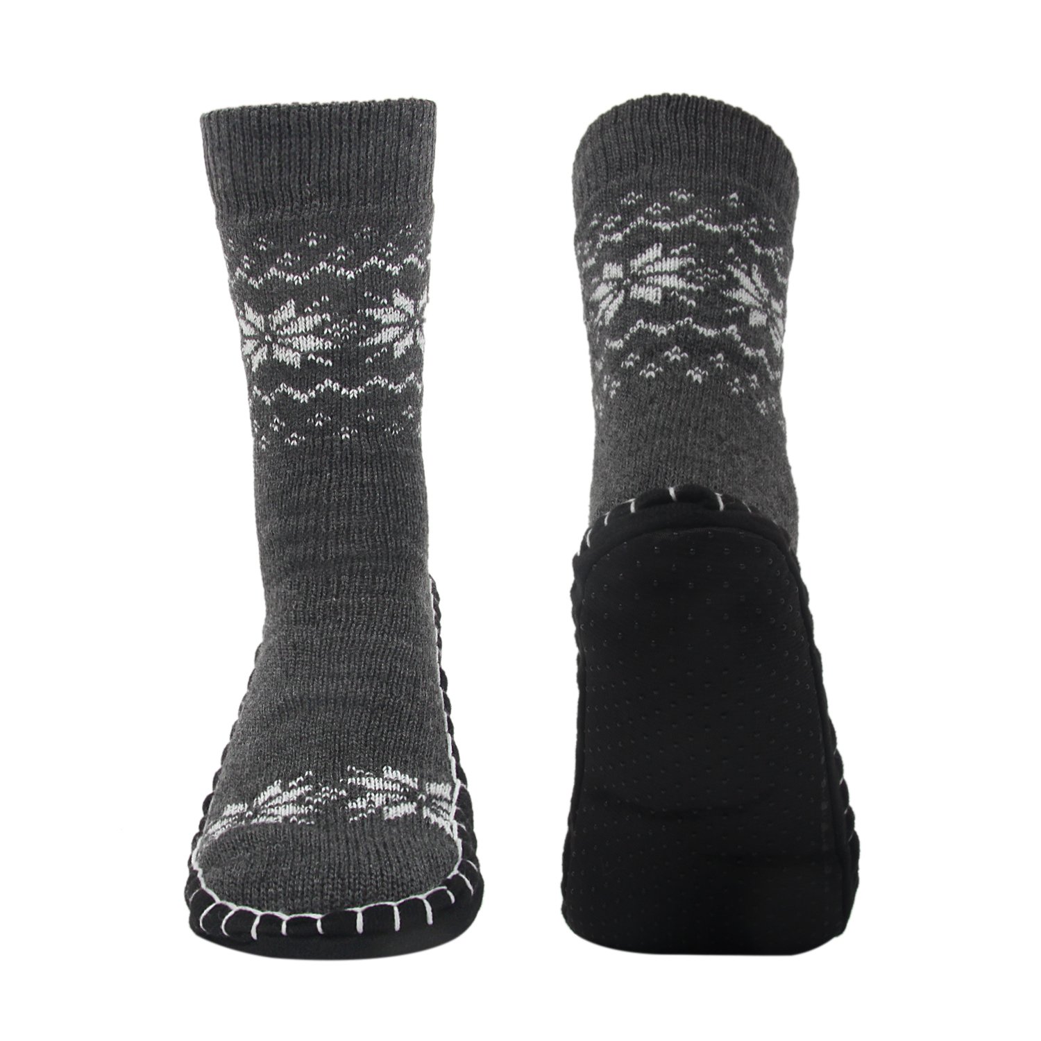 Vihir Men Knitted Non Skid Home Slipper Socks (Snow Flakes-Grey)