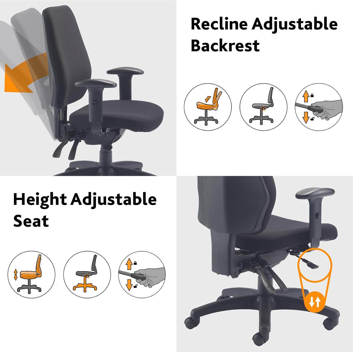 Office Hippo 24-Hour High Back Office Chair, Orthopaedic Design Chair with Adjustable Arms, Ratchet Back and Tilt - Image 3