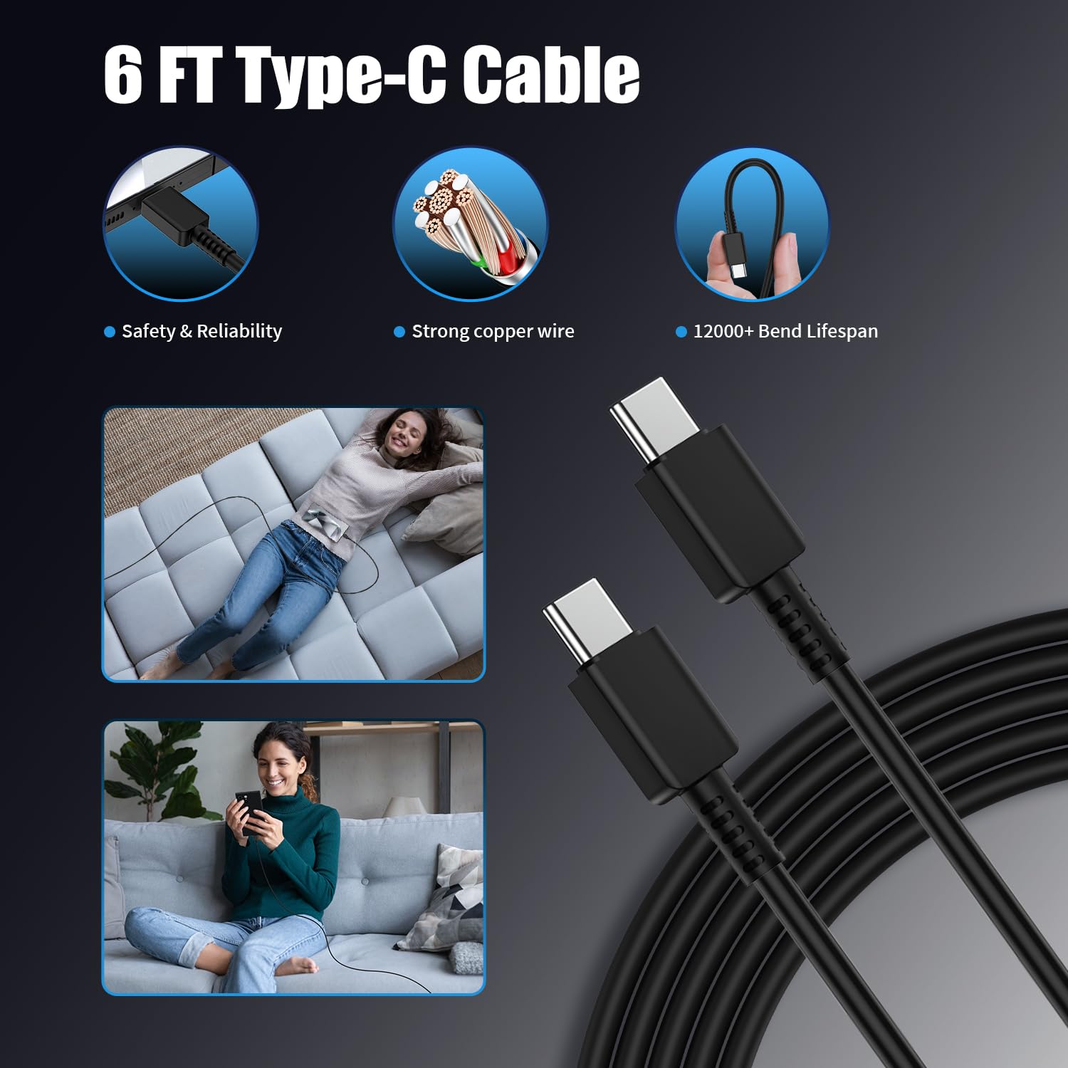 3Pack 45W USB C Charger for Samsung Galaxy S24 Ultra, Super Quite Fast Charging Type C Block with 6FT C to C Cord for Samsung Galaxy Tab S9 S8 S23 Ultra S22 Ultra S23 S22 S21 Note 10 Plus 20