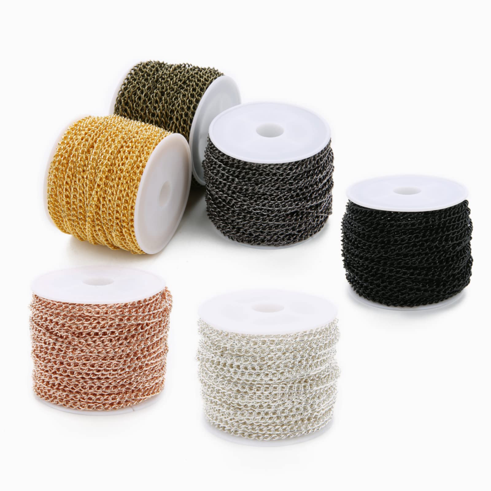 SWTOOL 60 Feets /20 Yards Metal Gold Link Chains, Iron Bulk Curb Chain for DIY Craft Jewelry Chain Making, 2 Rolls x 10 Yards (Gold)