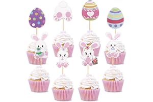 GIGA GUD 32 PCS Easter Cupcake topper Bunny Cupcake Toppers Easter Egg Cupcake Topper Rabbit Easter Party Cake Topper Decorations (Bunny Back)
