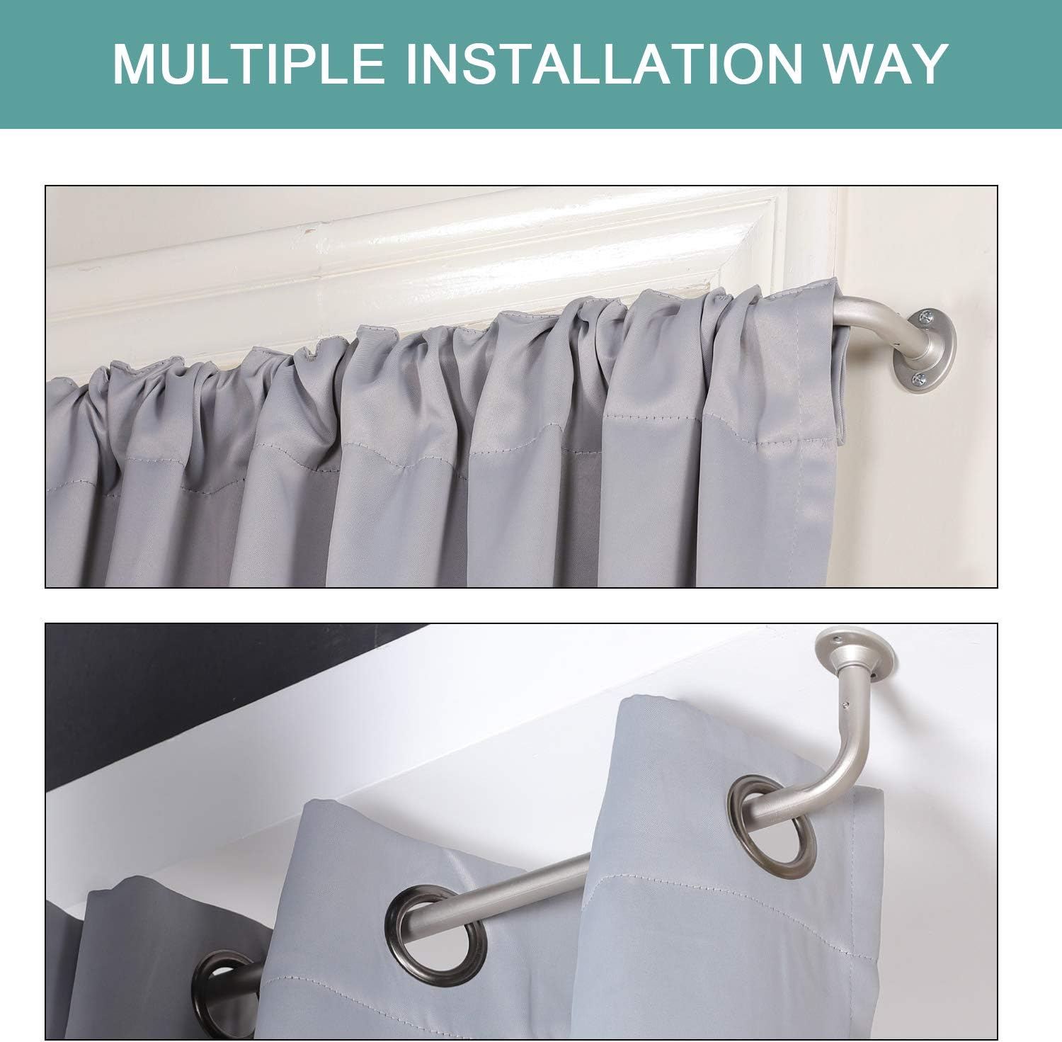 Turquoize Wrap Curtain Rod Easy Install Room Darkening Wrap Around Curtain Rod Set with Hardware Adjustable Design for Blackout Curtain 2 Pack, Nickel, 48 to 86 Inch: Home & Kitchen