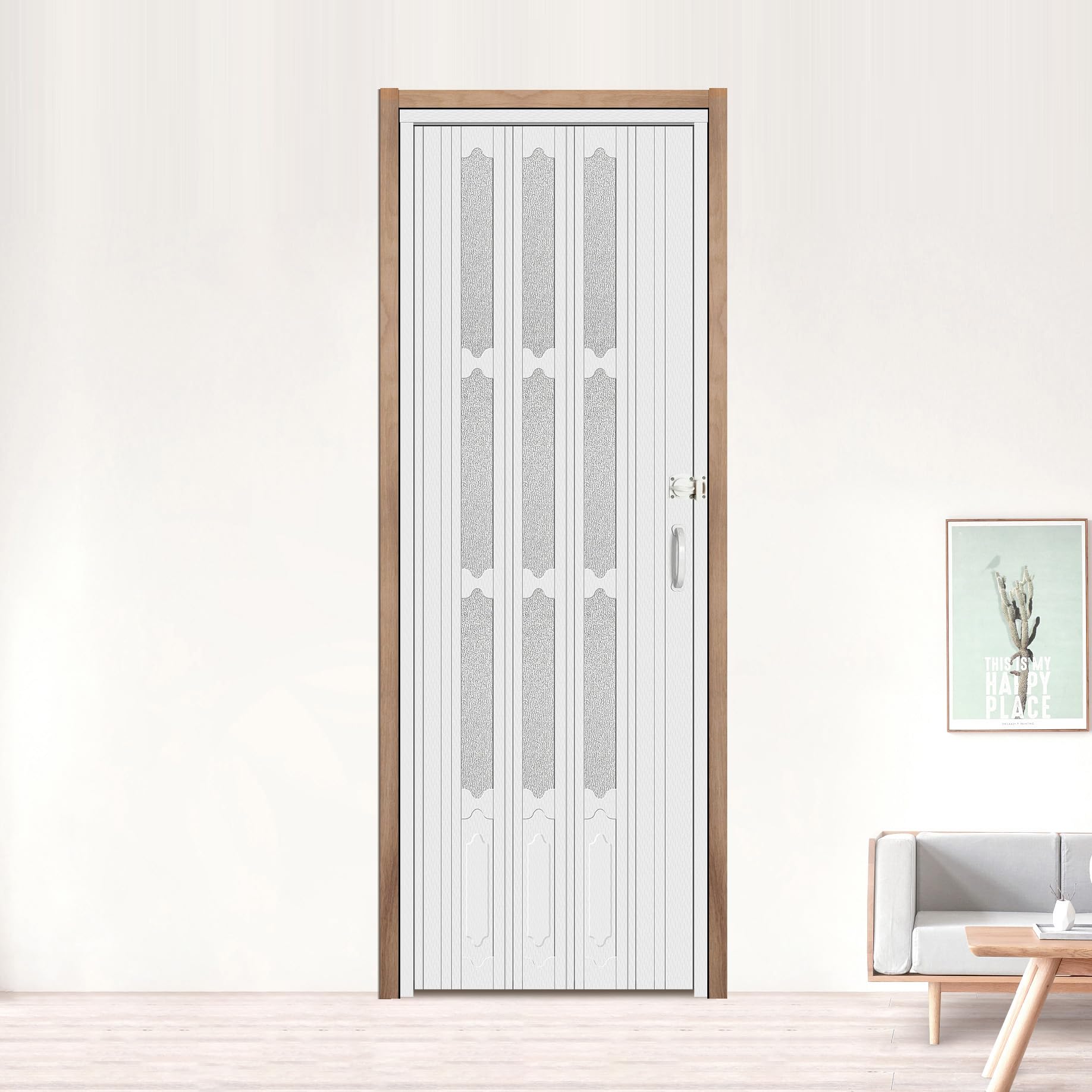 Easy Install Accordion Door CCBOYSHARDWARE 26X80in PVC Accordion Door  Interior,Sliding s With Lock,Divider Door With Simple Installation And  Hardware,White Folding Door, image size:1836x1836