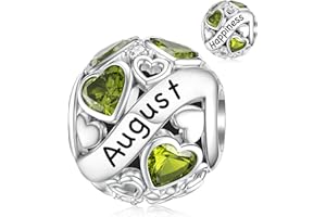 DALARAN Birthstone Charms for Charms Bracelet 925 Sterling Silver Heart Bead Happy Birthday Charms for Women