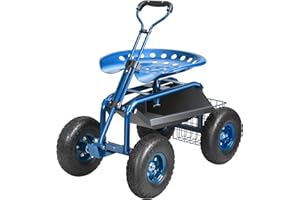 VEVOR Rolling Garden Work Seat with Wheels, Gardening Stool for Planting, 360 Degree Swivel Seat, Garden Scooter with Steering Handle & Tool Tray, Garden Chair for Outdoor, Patio and Yard, Blue