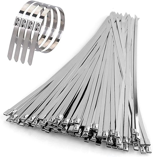 11.8 Inch Stainless Steel Zip Ties 100PCS Metal Self Locking Exhaust Cable