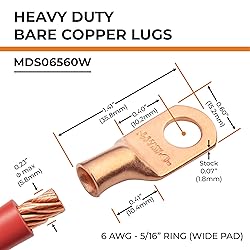 SELTERM 2pcs 6 AWG 5/16" Stud (Wide Pad) Copper