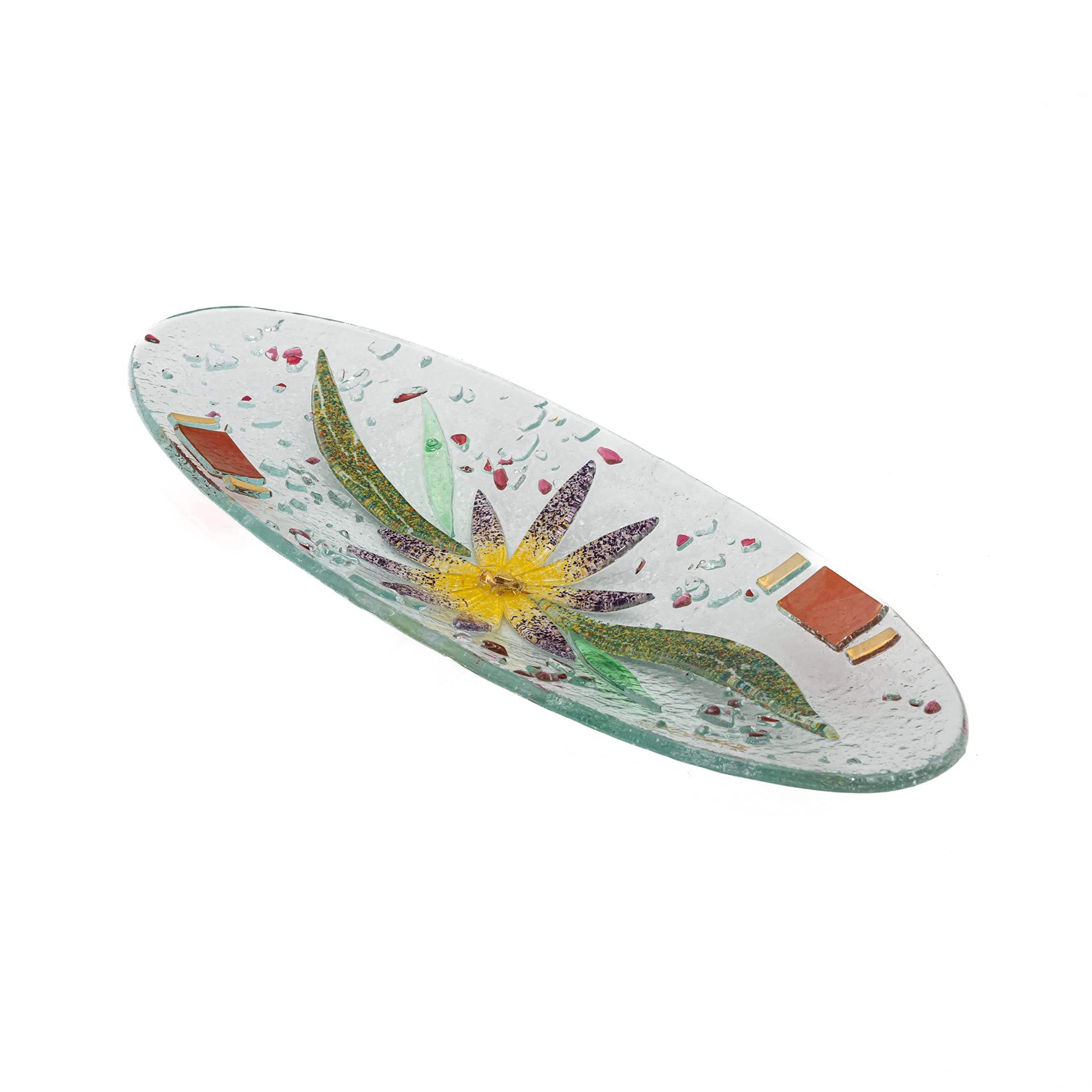 Sospiri Venezia Tidy Tray Ornament Plate Decor Floral Murano Glass Centerpiece Home Furnishing Decor Gift Handmade Made in Italy (Aster cm28x11 Oval)