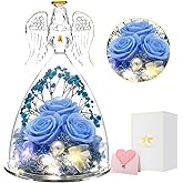 Christmas Preserved Angel Gifts for Women Birthday Preserved Rose Forever Flower in Glass Angel Figurines Fresh Flowers for Delivery Prime for Mom Real Roses for Grandma Sister Wife Her from Daughter