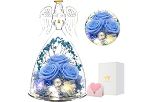 ANWEAO Valentines Gifts for Her, Women's Gifts Angel Rose, Blessing Angel Figurines with LED Light Real Rose Gifts for Mom Grandma Wife, Rose in Glass Angel, Valentine Anniversary Birthday Gifts for Women