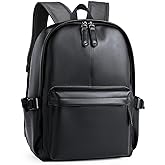 MOYYI Leather Backpack for Men Black Large Backpack Fit 15.6inch Laptop Rucksack Waterproof for business Commute Casual Daypack
