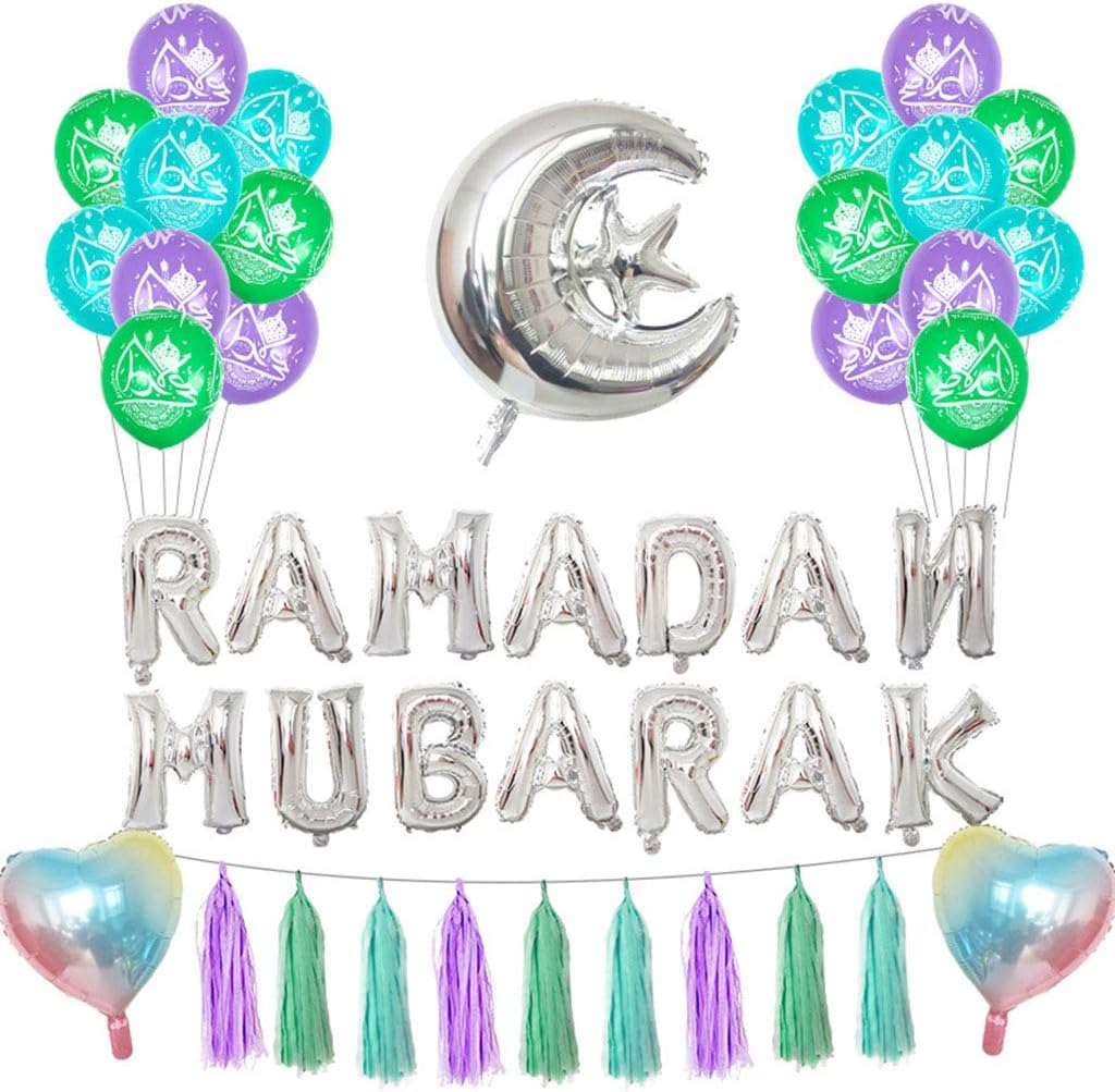 Tkdncbec 1Set 18in Eid Mubarak Foil Balloons,Star Moon Ramadan Party Supplies Decoration