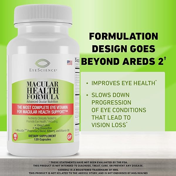 EYESCIENCE MACULAR HEALTH BEYOND AREDS2 FORMULA, ADVANCED OCULAR VITAMIN – CONTAINING LUTEIN, ZEAXANTHIN, BILBERRY, AND VITAMINS C, D, E, AND B6 (60 DAY SUPPLY)