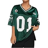 SOLY HUX Women's Plus Size Jersey Shirts Letter Graphic Sports T-Shirts Loose Football Blokecore Tee Tops