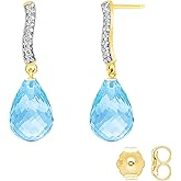 Galaxy Gold GG 14k Solid Gold Diamond Earrings with Natural Blue Topaz