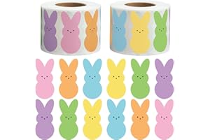 1200 Pcs Easter Bunny Stickers Roll 1.5'' Cute Bunny Peeps Self-Adhesive Sticker Decals 6 Designs Colorful Rabbit Label Seal 
