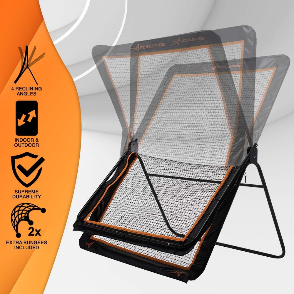 ACELETIQS 5x7 Feet Lacrosse Rebounder Practice Net Screen- Pitchback, Throwback, Bounce Back Training Wall for Backyard- Portable Design, Foldable- [Usable for Most Other Sports] : Sports & Outdoors
