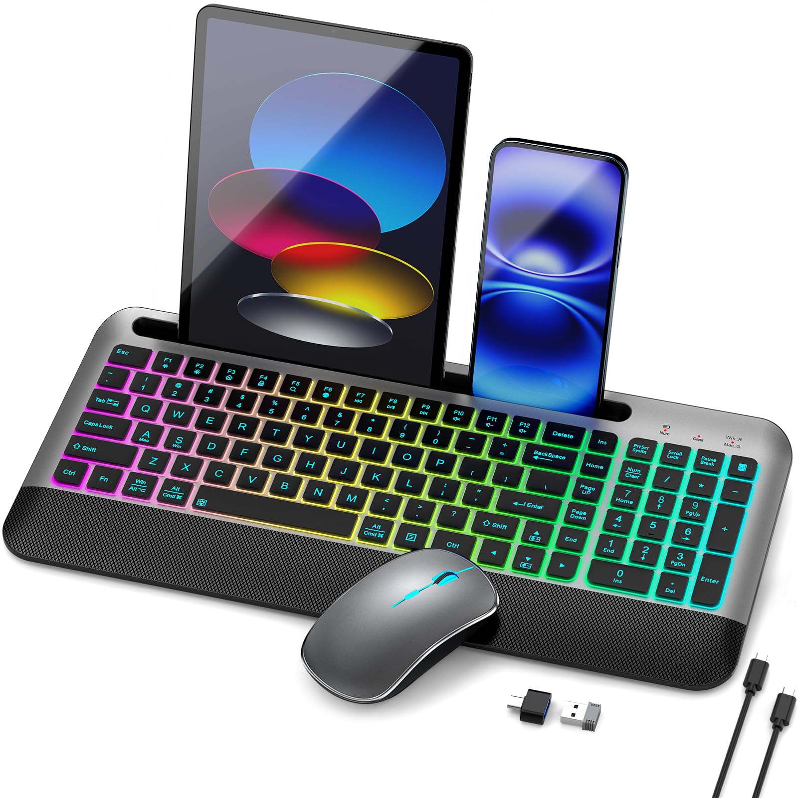 Photo 1 of JOYACCESS Wireless Keyboard and Mouse Combo Backlit - Compact Quiet Keyboard with RGB Mouse, Rechargeable, Portable Cordless Keyboard Mouse Set for Mac, Windows, Laptop (Space Gray)