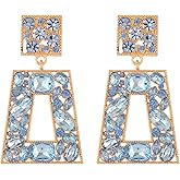 VANGETIMI Rhinestone Rectangle Statement Earrings Colorful Crystal Geometric Drop Dangle Earrings for Women Prom Party
