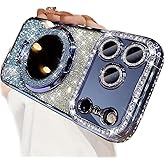 AuroiCCY for iPhone 17 Pro Max Kickstand Case, [Compatible with Magsafe] Shockproof Glitter Makeup Mirror Ring Holder Camera Protector Girls Woman Cute Bling Cover for iPhone 17 Pro Max 6.9", Blue