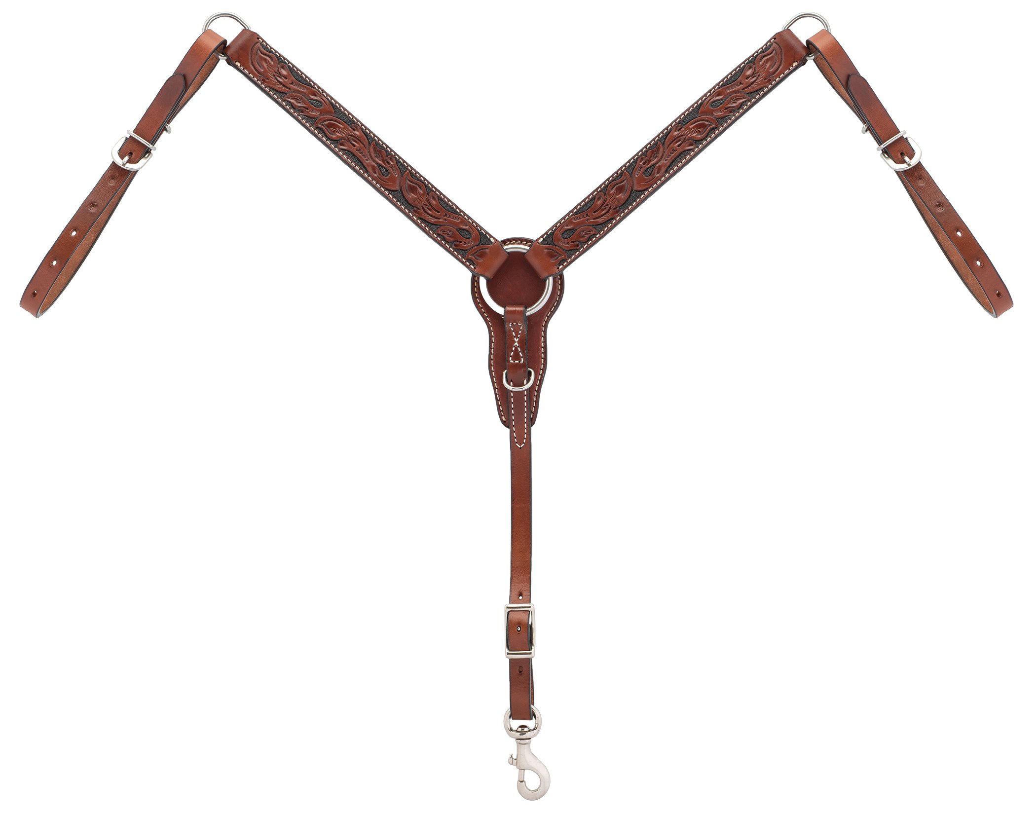 Turquoise Cross Floral Carved Straight Pony Breast Collar Chestnut, 1.25