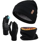 FURTALK Winter Beanie Hat Scarf Touchscreen Gloves Set 3 Pcs Warm Knit Beanies Hat Fleece Lined Skull Cap for Men Women