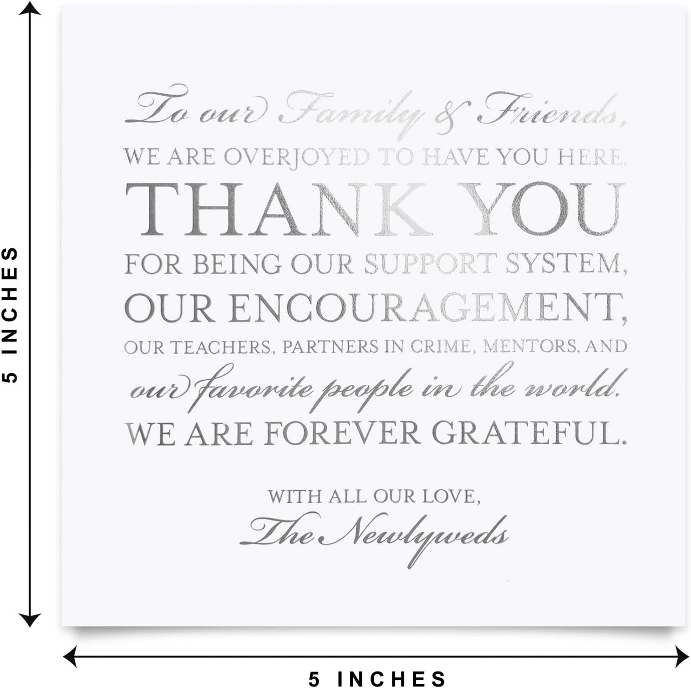 Bliss Collections Wedding Reception Thank You Cards - Pack of 50 Real Silver Foil Cards are a Great Addition to Your Table Centerpiece and Wedding Decorations, 5x5 Cards, Made in The USA: Home & Kitchen