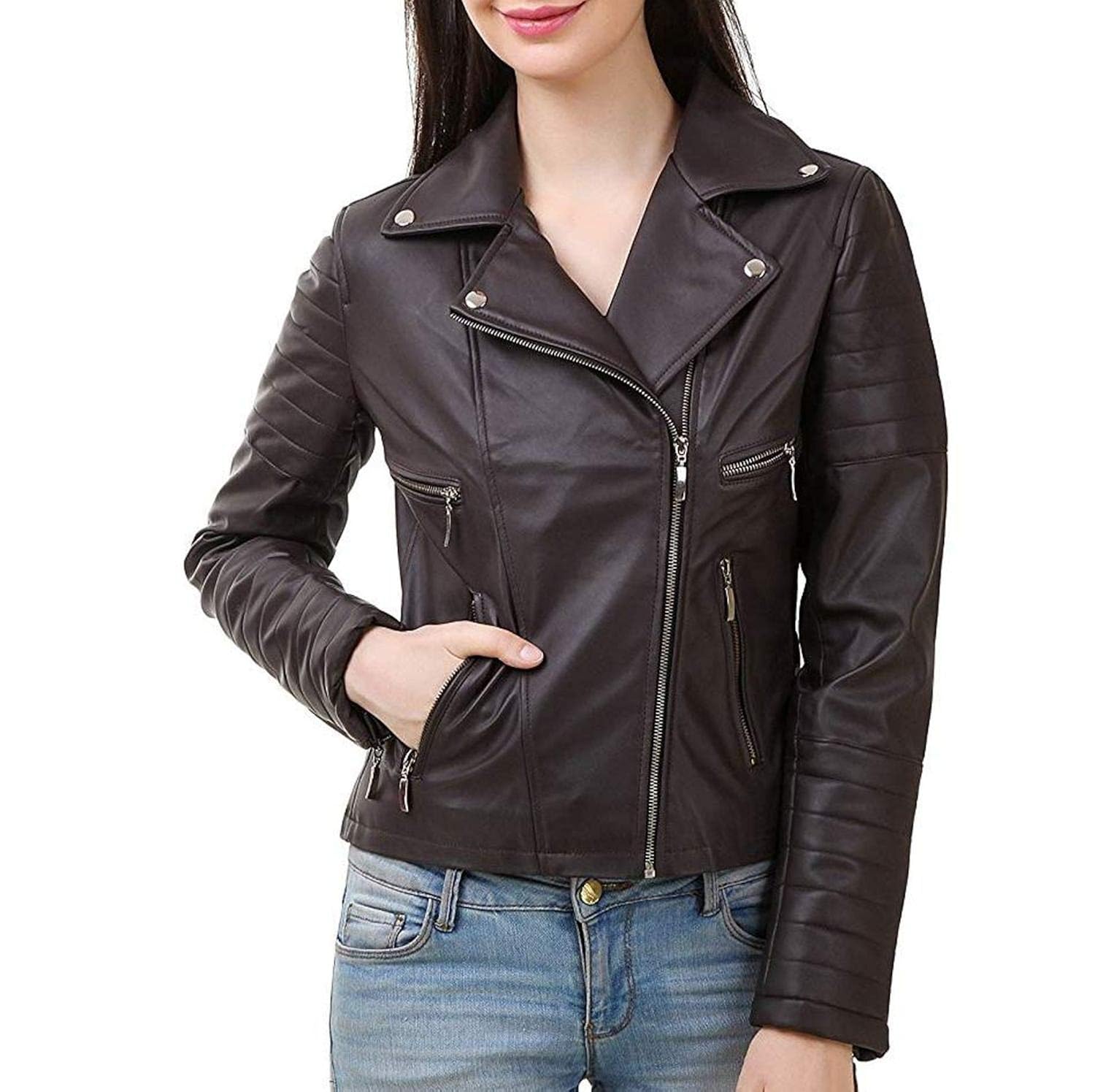 easy4buy women's slim fit zipper winter jacket (jock_10, brown, xl)