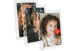 AetJxixee 3 Pack Acrylic Picture Frames 4x6 Scalloped with Detachable Brackets, Vertical and Horizontal Tabletop Display, Clear Magnetic Photo Frames for Home/Family/Party/Wedding