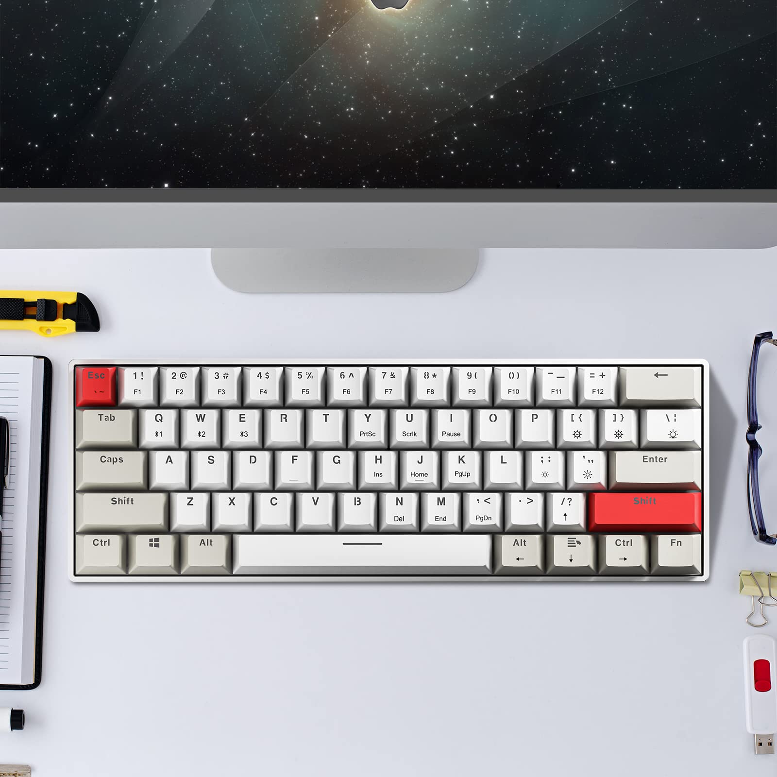 Newmen GM610 60% Mechanical Keyboard,Type-C/Bluetooth Keyboard with RGB Backlit, Hot-Swappable 61 Keys Compact Mechanical Keyboard for Mac/PC Gamer, Travel, Easy to Carry on Business Trip（red）