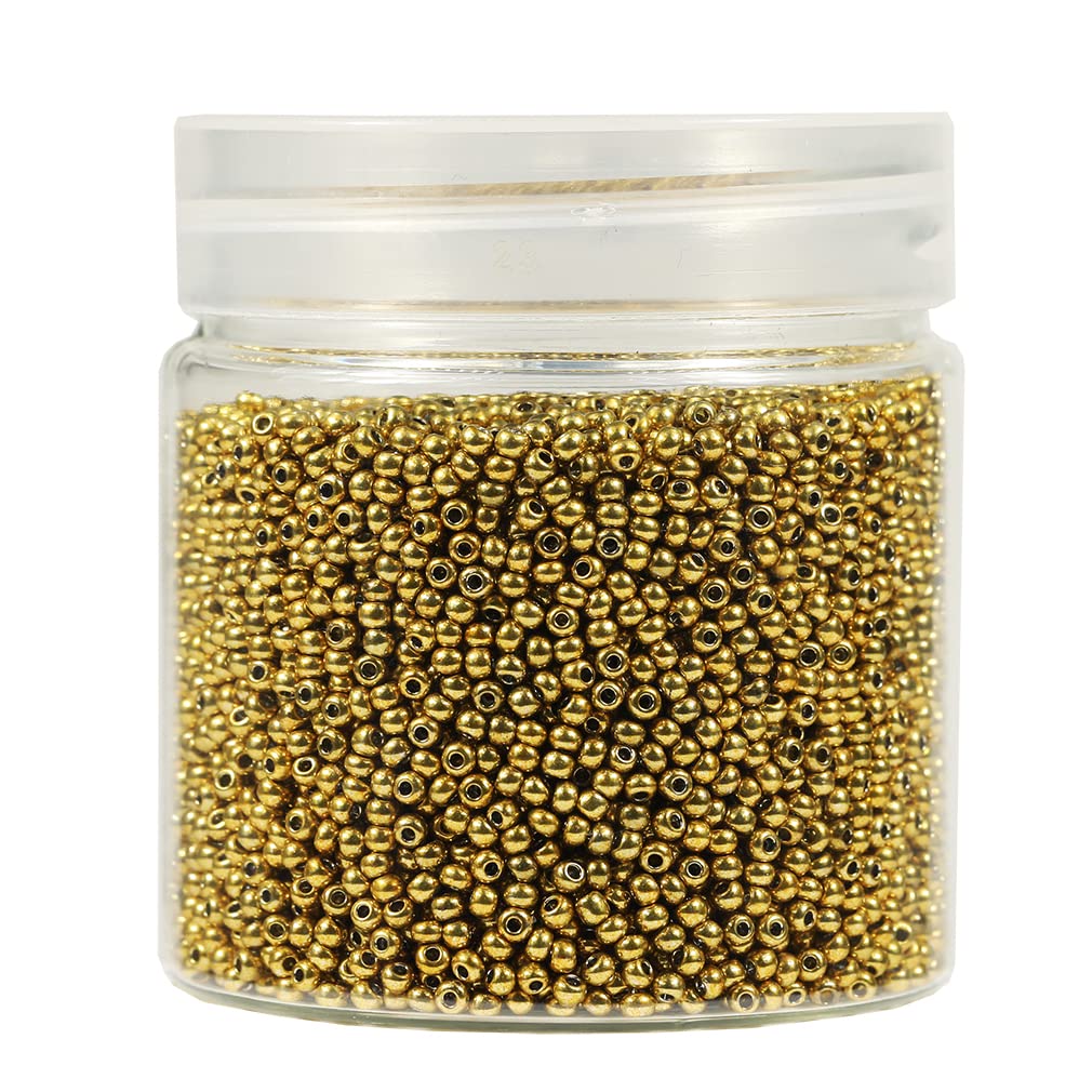 Bala&Fillic Size 2mm Round Seed Beads 10000pcs/110 Grams in Box 12/0 Golden Small Craft Seed Beads for Making Jewelry Earring Bracelets Necklace (Golden)