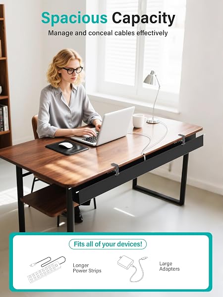 [UPGRADED] 49.2″ UNDER DESK CABLE MANAGEMENT TRAY, ORAPOKE CABLE MANAGEMENT UNDER DESK NO DRILL, LARGE FABRIC CORD HIDER FOR WIRE ORGANIZATION, CORD ORGANIZER SUPPORTS UP TO 30LBS FOR OFFICE, HOME