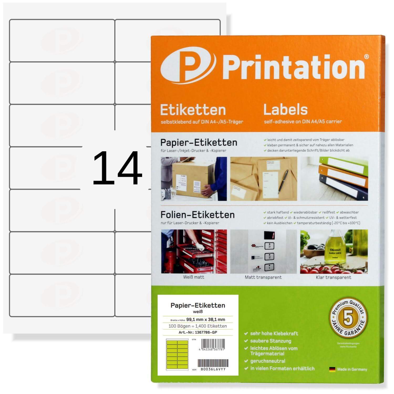Printation Labels 99.1 x 38.1 mm, 350 Address Stickers, White, Adhesive, Paper, 3.5E+2 Count, Compatible with Avery L7163, Address Labels