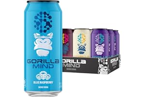 Gorilla Mind Energy Drink | Unmatched Energy · Amplified Focus | N-Acetyl-L-Tyrosine, Alpha-GPC, 200mg Caffeine, Uridine, Saffron | 0 Sugar Or Artificial Colors | 16oz | 12-Pack (Variety Pack #1)