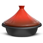 Kook Moroccan Tagine, Enameled Cast Iron Cooking Pot, 3.3 Qt, Crimson | Tajine with Ceramic Cone-Shaped Lid, Stovetop &amp; Oven Safe 450&deg;F, No Seasoning Required, Hand Wash