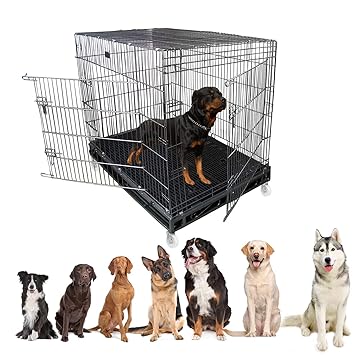 Jainsons Pet Products Heavy Duty Dog Crate Strong Metal Large Dog Cage 49 Inch (49x36.5x53 in, Black)