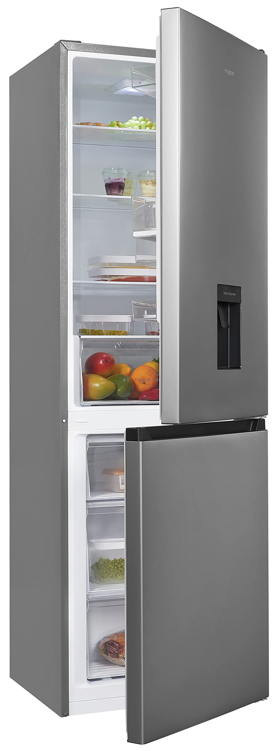 Frigorifo-Combi-Exquisit-KGC320-90-WS-010E-silber-Clase-Energetica-E-Con-dispensador-de-Agua-186×60