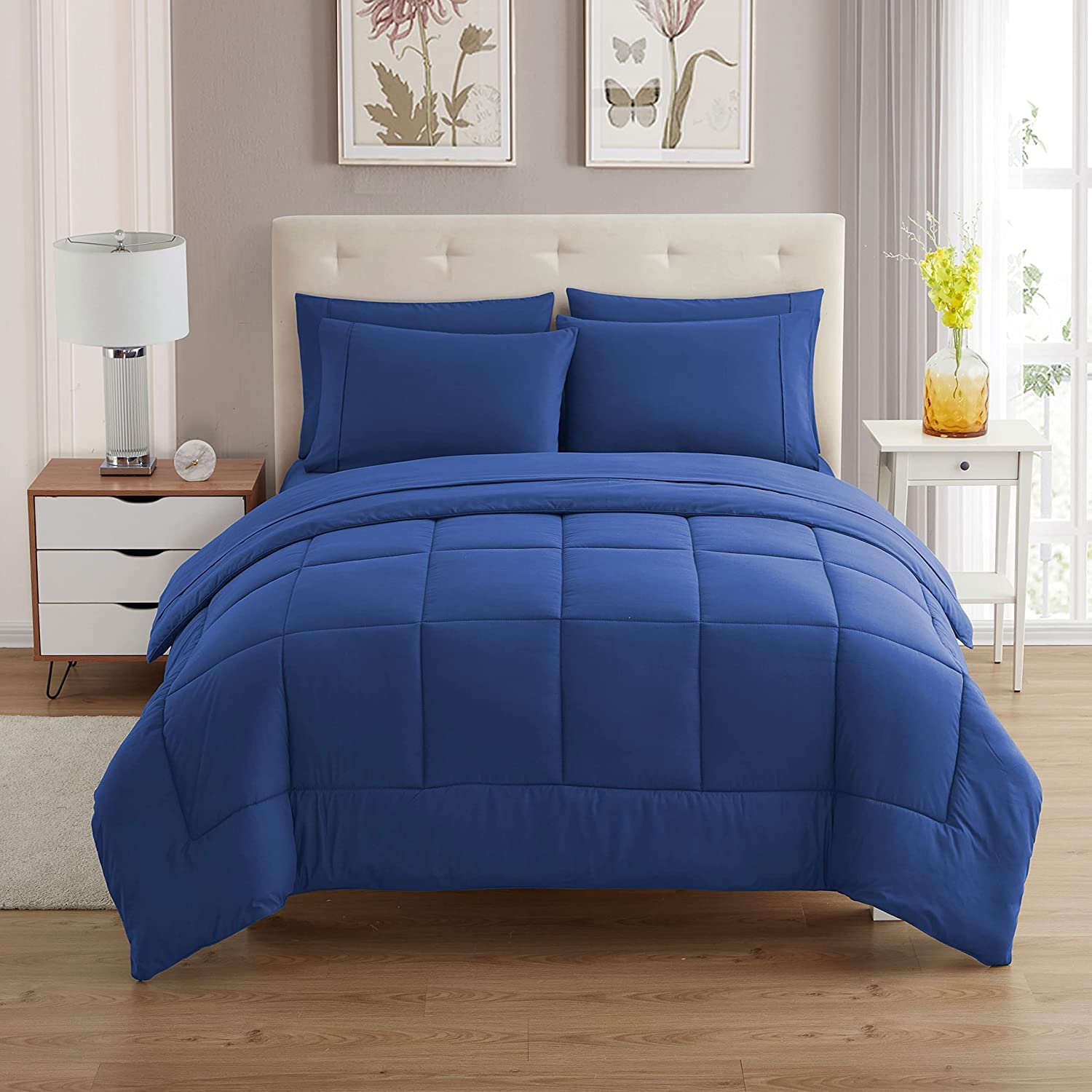 Sweet Home Collection 5 Piece Comforter Set Bag Solid Color All Season Soft Down Alternative Blanket & Luxurious Microfiber Bed Sheets, Royal Blue, Twin Image Sweet Home Collection 5 Piece Comforter Set Bag Solid Color All Season Soft Down Alternative Blanket & Luxurious Microfiber Bed Sheets, Royal Blue, Twin Image