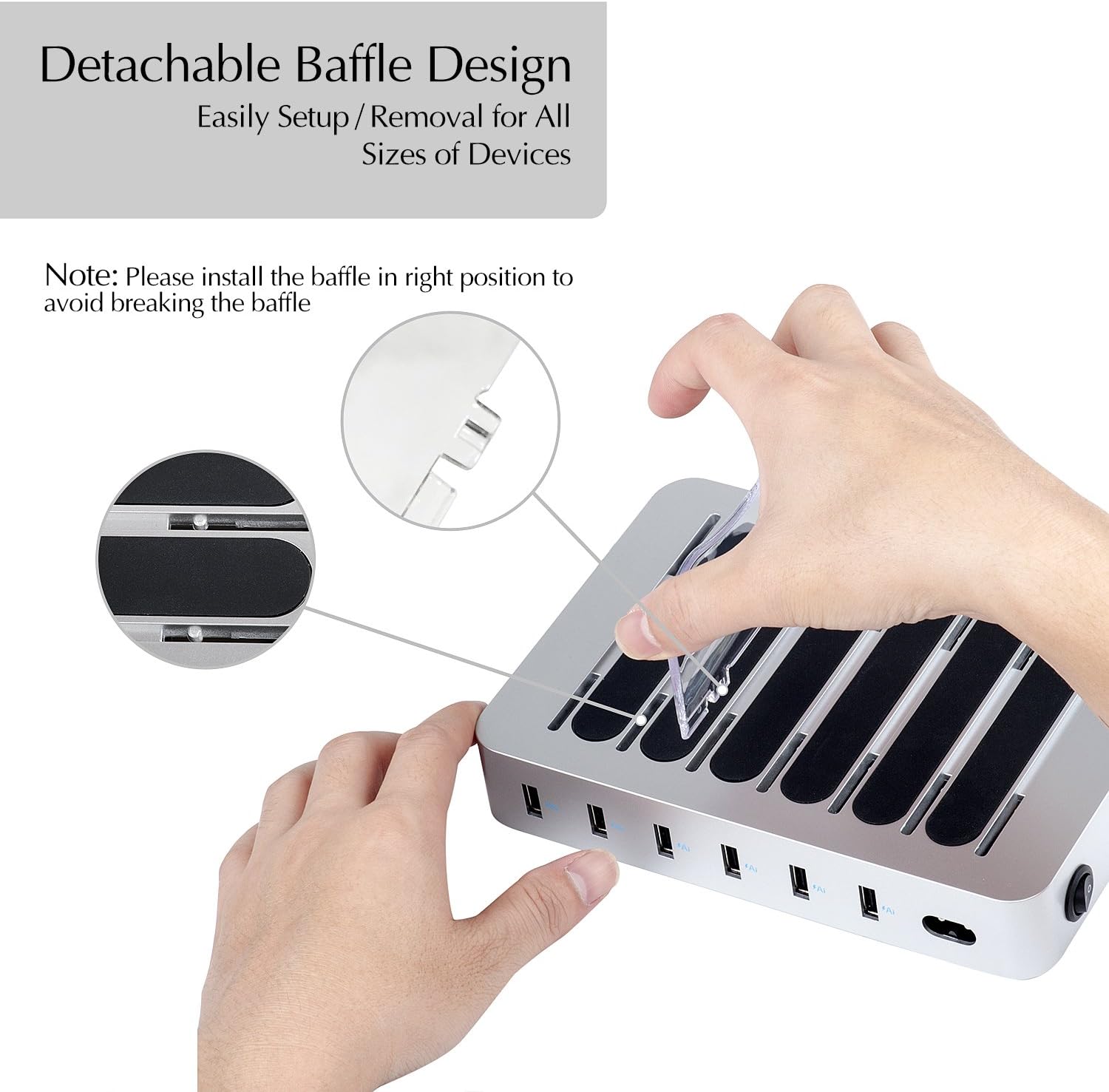 PRITEK Charging Station Dock & Organizer Compatible with Cellphone Tablet & Other Gadget 6-Port USB Charger Station & Docking Station with Charging Status Indicator include 6pcs cable (Silver) - Image 5