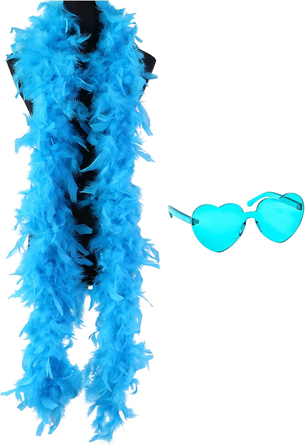 db11 Colorful Feather Boa 6.6ft with Heart Rimless Sunglasses Lake Blue