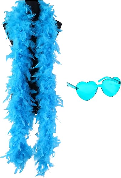 db11 Colorful Feather Boa 6.6ft with Heart Rimless Sunglasses Lake Blue