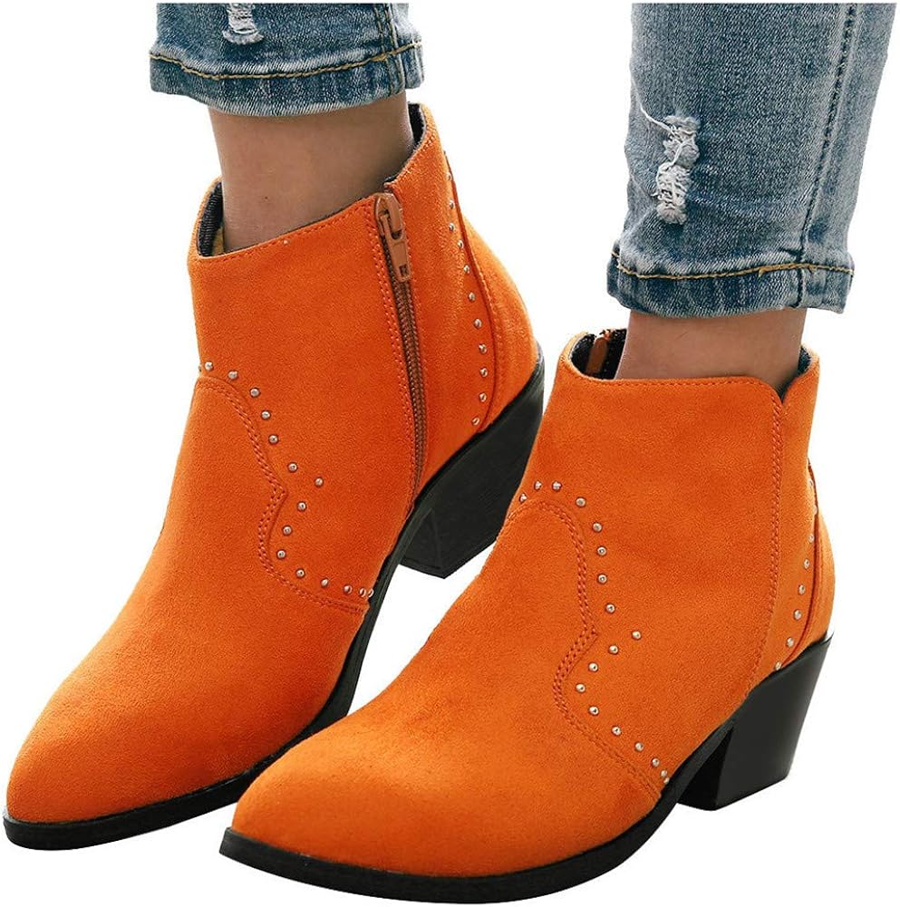 Ankle Booties for Women Low Heel,Rhinestone Ankle Booties Comfy Low Heel Short Boots
