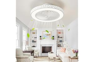 Ceiling Fan with Lights, Bladeless Fans, 19'' Iron White Enclosed Lights Fixtures 40W Low Profile Flush Mount Fans Reversible