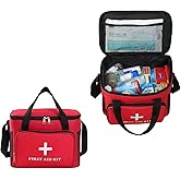 Syznoctil Emergency Medical Bag Organizer - Large Pill Bottle Storage with Detachable Pouch, Waterproof First Aid Kit Case for Travel & Home (Red, Large)