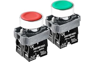 OELFFOW 2Pack Red & Green Metal Head Self-Reset Momentary Push Button Switch 1NO 1NC SPST Switches Ith: 10A, Ui: 600V, Uimp: 6kV, AC15 240V-3A, CE