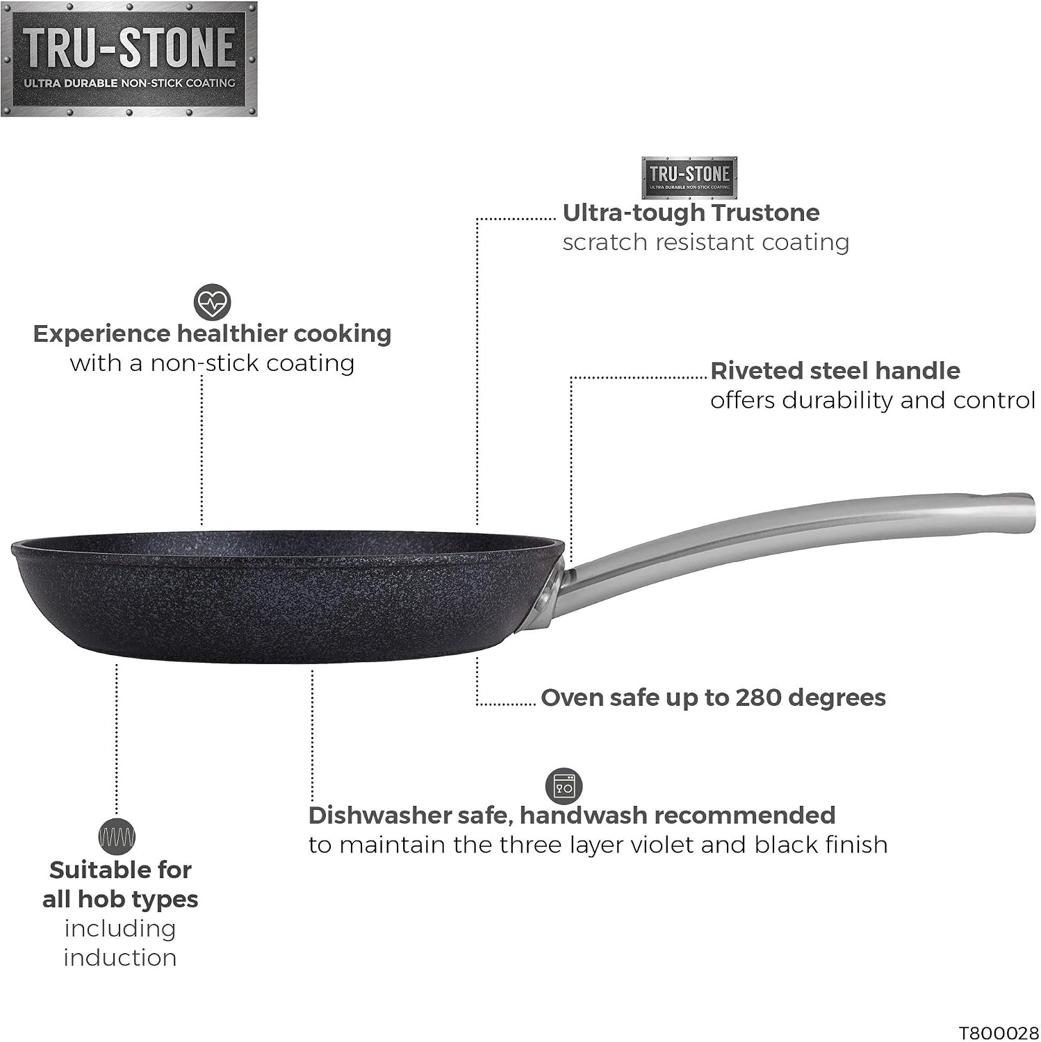 Tower T800029 Trustone Induction Frying Pan, Non Stick, Easy to Clean, Dishwasher Safe, Violet Black, 28 cm - Image 3