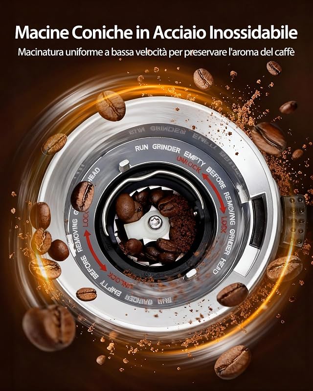 Macina Caffe' Elettrico a Cono, 52 Impostazioni di Macinatura