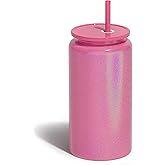 UIRZOTN Glass Cups with Lids and Straws, 16oz Stainless Steels Cups, Beer Cups, Iced Coffee Cup, Smoothie Cup, Sublimation Tumbler, Fuchsia (Shiny Polished Finish, Sublimatable)
