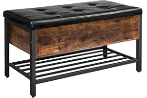 HOOBRO Storage Bench, Storage Ottoman, Shoe Bench with Padded Seat and Metal Shelf, Flip Box Storage Chest, Bed End Stool for